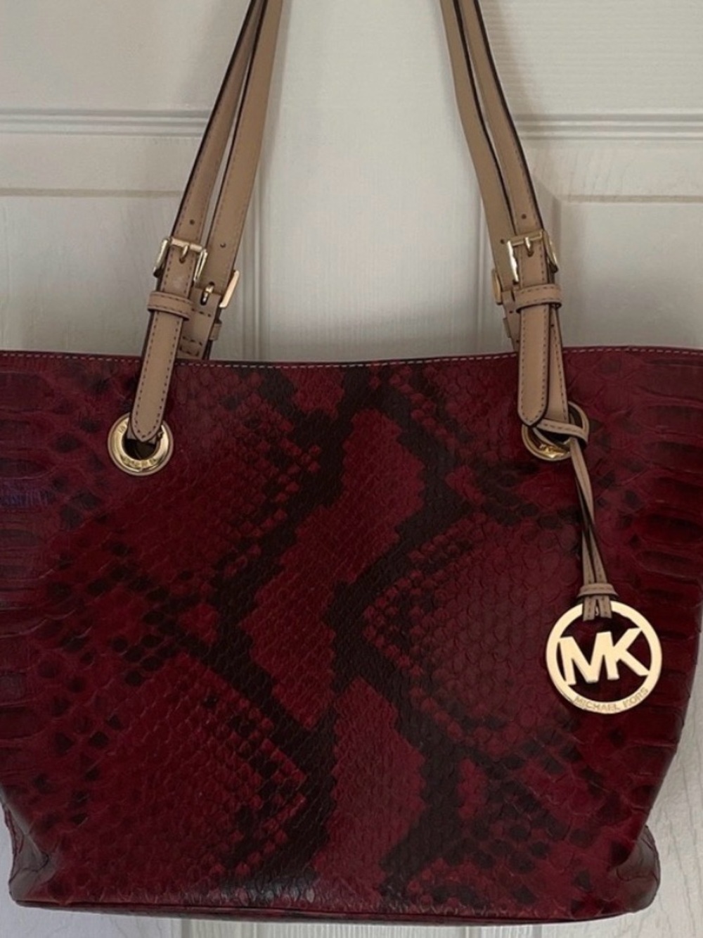 Michael Kors Red Snake-Embossed Tote EUC